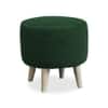 Doe Buck Parker Velvet Round Ottoman Stool in Green Colour with Wooden Legs