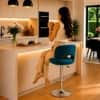 Doe Buck Adjustable Upholstered Bar Stool in Teal Colour with Chrome Base