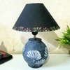 Grey Stone Finish Handpainted And Hancarved Distress Wooden Table Lamp