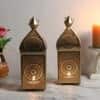 Hanging Etching Square Lantern Set Of 2 In Gold Colour
