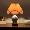 Devansh Off-White Vintage Cotton Pleated Shade Lamp With Wood & Mosaic Glass Base For Decoration/Office/Home/Gifting/Study For Decoration/Office/Home/Gifting/Study