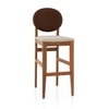 Pabi Solid Wood Bar Chair In Amber Walnut Finish with Classic Beige And Russet Brown Leatherette Colour