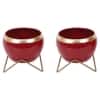 Apple Shape Metal Planter Set Of 2 In Red And Gold Colour