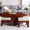 Blane Sheesham Wood Accent Coffee Table Set With 4 Stools In Honey Finish