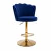 Doe Buck Luxury Blue Velvet Adjustable Bar Stool Chair with Gold Hydraulic Base