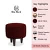 Doe Buck Velvet Round Ottoman Stool in Maroon Colour with Wooden Legs
