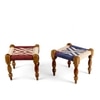 Oakville Sheesham Wood Vintage Seater Maachi Bench Set 2 Stools In Multi Colour Chindi White Rope
