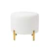 Doe Buck Premium Boucle Round Ottoman in Matte White Colour with Polished Gold Legs