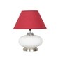 MALOTO Frosted White Glass and Chrome Finish Metal Table Lamp With Maroon Cotton Shade