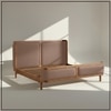 Valerio Duo-Panel Luxe Queen Size Bed in Tuape colour Velvet with Oak wood Frame