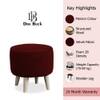 Doe Buck Parker Velvet Round Ottoman Stool in Maroon Colour with Wooden Legs
