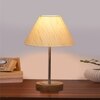 Devansh Off White Cotton Table Lamp With  Natural  Wood Base  & Steel Pipe (10X16.25 Inches)-27