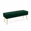 Doe Buck Upholstered Bench in Green Colour with Channel Stitching and Gold Legs