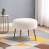 Doe Buck Luna Boucle Round Ottoman Stool in White Colour with Gold Metal Legs