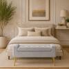 Doe Buck Upholstered Storage Bench in Grey Colour with Gold Legs