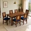 Globally Indian Elodie Solid Sheesham Wood 6 Seater Dining Table Set 6 Chairs Navy Blue