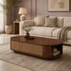 Tavia Oval Sheesham Wood and Cane Coffee Table in Walnut Finish