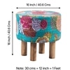 Morgan Solid Wood Pouf Stool in Floral Print Green Kantha Fabric