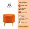 Doe Buck Premium Boucle Round Ottoman in Matte Orange Colour with Polished Gold Legs