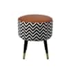Doe Buck Zik Zak Chevron Printed Ottoman Stool in Brown and Black Colour with Gold Tipped Legs