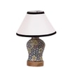Devansh Conical White & Black  Cotton Shade Lamp With Wood & Mosaic Glass Base For Decoration/Office/Home/Gifting/Study For Decoration/Office/Home/Gifting/Study -(10X10X14.5) Inches -A