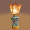 Devansh Lotus Bamboo Shade Lamp With Wood & Mosaic Glass Base For Decoration /Office/Home/Gifting/Study For Office/Home/Gifting -(12X12X19.25) Inches -