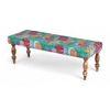 Cairo Solid Wood 2 Seater Bench In Floral Print Green Kantha Fabric