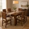 Globally Indian Aarya Solid Sheesham Wood 6 Seater Dining Table Set 6 Chairs Beige