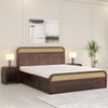 Floral Solid Wood King Size Hydrulic Storage Bed In Walnut Finish Brown 72x78 inch