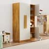 Hexa Red Wooden 4 Door Wardrobe with Hanging Space in Giant Wood and Frosty White Colour