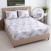 White And Pink Shade  Floral Cotton 400 Tc Fitted Super King Size Bedsheet With 2 Pillow Covers