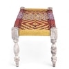 Hamilton Sheesham Wood 2 Seater Maachi Bench In Assorted Multi-Colour Chindi & Yellow Rope Canning