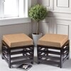Houston Sheesham Wood Contemporary Set of 2 Stools in Jute Beige, Extra Dark Mahogany Finish
