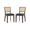 Reed Cane Chair Set Of 2 In Danish Walnut And Colour Night Blue Velvet