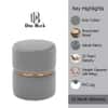 Doe Buck Gracy Velvet Round Ottoman in Grey Colour with Gold Band