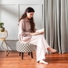 Quad Jacquard Wooden Ottoman in Black & Cream Color Set of 2