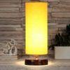 Shelby Yellow cotton table lamp with brown wood base