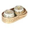 Bird Print Metal Jar With Basket Set Of 3 In Multicolor Colour