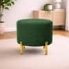 Doe Buck Premium Boucle Round Ottoman in Matte Green Colour with Polished Gold Legs
