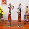 Desert Art Metal Handpainted Rural Lady Showpiece Set of 2 in Red Colour