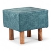 Verona Solid Wood Pouf Stool in Textured Cyan Blue Jackard fabric