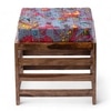 Houston Sheesham Wood Stool with Bird Print Grey Kantha Cushion
