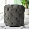 Dallas Solid Wood Accent Round Set of 2 Ottomans in Iron Grey Velvet Upholstery