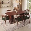 Brava Solid Wood 6 Seater Dining Table with 6 Zen Solid Wood Dining Armchair in (Finish: Honey, Colour: Olive Leatherette)