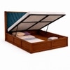 Vedanch Solid Wood Queen Size Upholstered Bed With Hydraulic Storage (Provincial Teak Finish, Teal Colour)