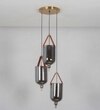 Duo Integrated 3-Light Led Ceiling Pendant In Brass Finish Metal And Brown Leather With Gray Glass Shades