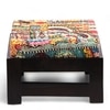 Amber Sheesham Wood Bohemian Set of 2 Stools in Israel Print Patchwork Kantha, Dark Mahogany Finish