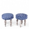 Bestone Sheesham Wood Mid Century Seater Bench Set  2 Stools In Indigo Patchwork Kantha