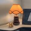 Devansh Off-White Vintage Cotton Table Lamp With Wood Pebble Lamp (12X12X16.5) Inches -C