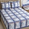 White Floral 270 TC Glaze Cotton Fitted Queen Size Bedsheet With 2 Pilllow Covers